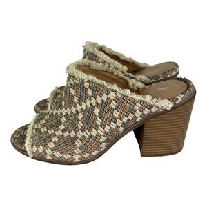 London Rag Maya Woven Fringe Block Heel Peep Toe Mule Size 8